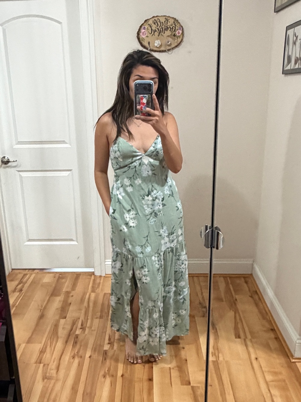Hollister Sage Green Floral Maxi Dress